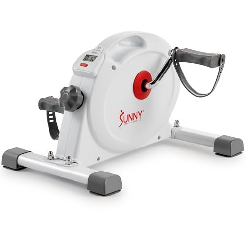 Sunny Health & Fitness Smart Under-Desk Bike Exerciser, Low-Impact Cardio Cycling Equipment for Home/Office, Mini Paddler for Arm/Leg Mobility Training, Free SunnyFit App - color: White