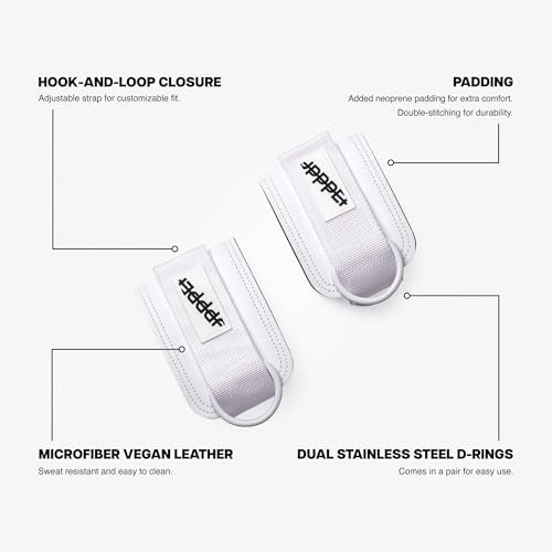 UPPPER Ankle Straps for Cable Machines (Pair) – Adjustable Padded Gym Cable Cuff Attachment, Double D-Ring, Premium Quality – Ideal for Kickbacks, Glute Workouts & Leg Exercises for Women & Men - color: White 2.0