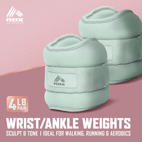 RBX Wrist & Ankle Weights Set, Adjustable Comfort Fit for Training & Toning - color: Medium Green, size: 4lb (2lb Each)