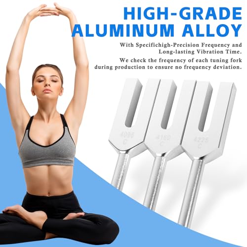 Angel Tuning Forks Set - 4096 Hz, 4160 Hz, 4225 Hz with Wooden Hammer and Velvet Bag for Yoga and Meditation Accessories - color: 4096 Hz, 4160 Hz, 4225 Hz - Silver