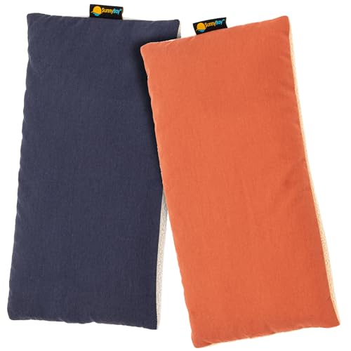 SunnyBay Small Microwave Heating Pad, Microwavable Versatile Cold/Heated Neck and Shoulder Wrap for Back Pain and More, Moist Heat Cotton-Fleece Pad, 6x11 Inches, Navy Blue and Persimmon, Pack of 2 - color: Pack of 2 - Navy Blue and Persimmon