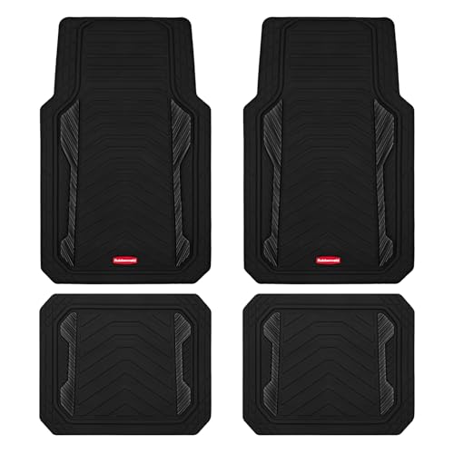 Rubbermaid Car Floor Mat, Heavy Duty All-Weather Car Mats Full Set with Dual-Tone Black Aluminum Inserts – Universal Fit, Anti-Slip Backing, Trim-to-Fit for Most SUV, Sedan, Van - color: Black