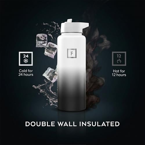IRON °FLASK 40 oz Wide Mouth Water Bottle with Straw | Insulated Stainless Steel Sports Water Bottle with Leakproof Straw Lid - BPA Free, Cold 24 Hrs, Sweat Free (Day & Night) - color: Day & Night, style: Straw - 40 Oz (1 Lid)