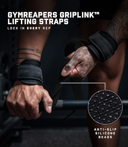 Gymreapers GripLink Lifting Straps – Heavy Duty D-Ring Weight Lifting Wrist Straps with Anti-Slip Silicone Grip Beads, Adjustable Support for Deadlifts, Powerlifting, Cable Machines & Gym Training - color: Black/Black