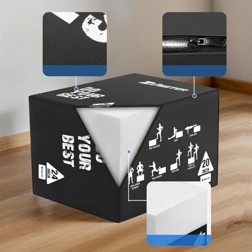 Zoomster 3-in-1 Foam Plyometric Box, Heavy-Duty Soft Plyo Jump Box with 450lbs Capacity, Reinforced Thick PVC & High-Density EPE Foam for Box Jumps, Home Gym, HIIT & Strength Training - size: 20 X 24 X 30inch