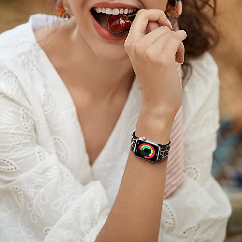 Adorve Stretchy Band Compatible with Apple Watch Bands Ultra 3/2/1 49mm 46mm 45mm 44mm 42mm 41mm 40mm 38mm Men Women, Soft Nylon Elastic Braided Strap Fits for iWatch Series 11/10/9/8/7/6/5/4/3/SE3-1 - color: Black/Sand Pink/Pine Green/Starlight/Leopard,
