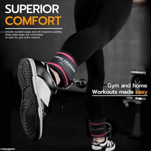 AOHO MOOON Ankle Strap (1 Pieces) for Cable Machine Women - Gym Workout Leg Strap, Premium Padding Ankle Cuffs, Glute Kickback Exercises Equipment, Pulley Attachment, One Size Fit All - color: Pink