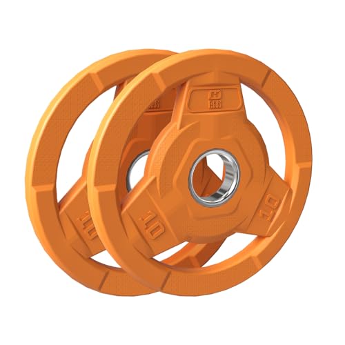 Color Coded 2-Inch Rubber Coated Olympic Grip Plate for Barbell,Solid Cast Iron Weight Plates for Strength Training, Weightlifting, Home Gym, 2.5/5/10/15/25/35/45 LB, Single and Pair - color: 10LB-PAIR