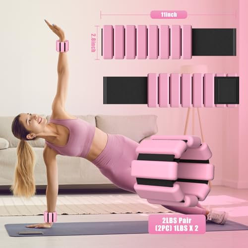 Ankle Weight Wrist Weight 2 Pack 1lb Each Adjustable | Arm and Leg Weight, Women and Men, Pilates Gym Yoga Aerobic, Strength Training - color: Pink
