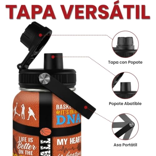 SANDJEST Basketball Water Bottle 32oz, Stainless Steel Insulated Sports Bottle with Lid, Basketball Gifts for Men Players Lovers Fan - color: Basketball 1