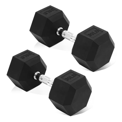 Fitvids Hex Dumbbells Rubber Coated Hand Weights for Exercises and Fitness Home Gym, 5-50 LB Pair - style: 35LBS Pair