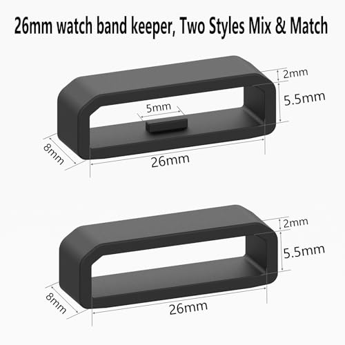 8Pack 26mm Watch Band Keeper Loops Compatible with Garmin Fenix 5X/6X/7X, Fenix 3/3 HR, Descent Mk2, Quatix, Tactix, D2 Series –Black Silicone Fastener Rings for Secure Fit