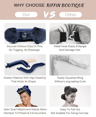 Grande Heatless Curls Overnight Rods No Heat Hair Curlers to Sleep in, Jumbo Foam Large Hair Rollers for Long Hair Blowout Look, Heatless Flexible Curling Rod Set with Satin Wrap for Sleeping - color: Midnight Blue