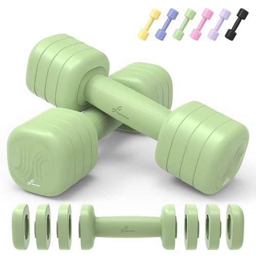 Adjustable Dumbbell Set of 2: Sportneer 4 in 1 Free Weights Dumbbells Set for Women, Hand Weights for Women at Home, Available in 5 lb × 2 and 10 lb × 2 Sets with Soft Rubber Handle for Home Gym Exercise Training - color: Dusty Mutcha, size: 5lb × 2