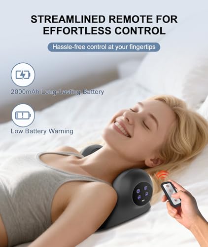 Neck Massager with Heat, Red Light & Vibration Adjustable, Heated Neck Stretcher with 3 Modes, Rechargeable Cervical Traction Device for Pain Relief & Muscle Relaxation, Gift for Women Men - color: Black