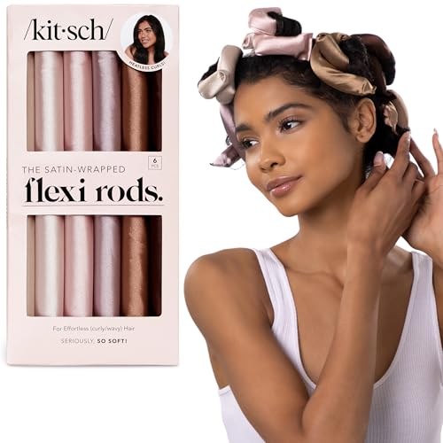 Kitsch Satin Flexi Rods, Heatless Curling Rods - No Heat Curls Overnight, Comfortable Hair Curlers to Sleep In for Frizz-Free and No Heat Damage Styling - 6pcs, Rosewood - color: Rosewood, size: 1 Count (Pack of 6)