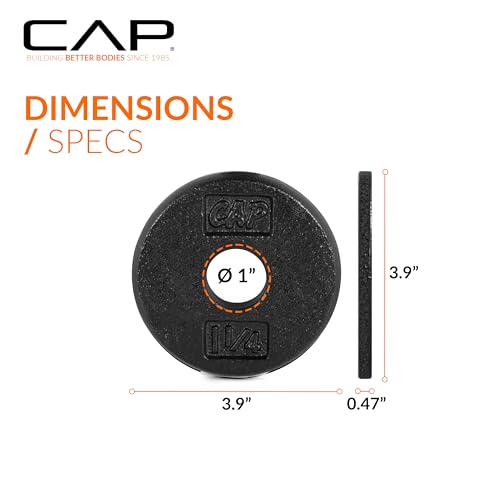 CAP Barbell Standard 1-Inch Cast Iron Weight Plates - Singles & Sets | 1.25-50 lbs | Multiple Options - color: Black, size: 1.25 lb - Set of 6