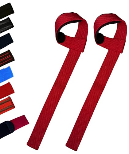 25" Powerlifting Straps (Pair) – Dominate Deadlifts with Heavy Duty Cotton Wrist Wraps – Maximum Grip Support for Strength Training & Weightlifting – Black/Red – For All Lifters: Newbies, Pros, Young Guns & Gym Vets - color: Red with Padding