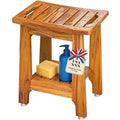 14" Compact Teak Shower Stool with Shelf & Handle - Waterproof, Non-Slip Bath Bench for Small Bathrooms/Tub/Outdoor Use, 300 lbs Capacity (Patented) - size: 14"W x 10" Dx 17"H