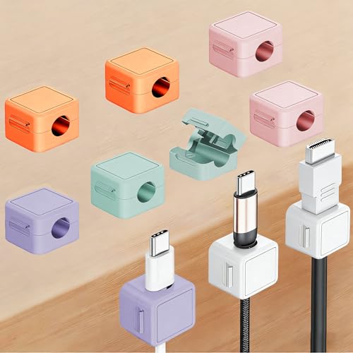 10 Pack Cord Organizer, Magnetic Cable Management, Cord Holder for Desk, Adhesive Cable Clips Wire Keeper for Nightstand, Home, Office, Desktop, Car, Wall (Multicolored) - color: Multicolored