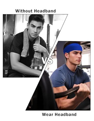 Headbands for Men & Women, Sweat Headband Non-Slip Sweatband Sports Running Cycling Yoga Basketball Workout Football Training - color: Royal Blue