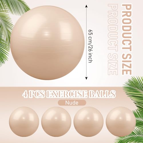 Leyndo 4 Pcs 26 Inch Yoga Exercise Ball Pilates Pregnancy Birthing Fitness Ball with Quick Pump Anti Burst for Improved Posture, Balance, Yoga, Pilates, Training - color: Nude