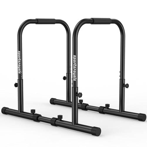 Sportsroyals Adjustable Dip Bar Station, Heavy Duty Parallette & Parallel Bars, 400LBS Stable Dip Stands for Home Gym, Calisthenics & Upper Body Workout Equipment - color: red