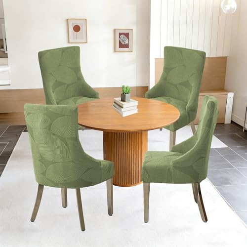 Jacquard Wingback Dining Chair Covers Stretch Wing Back Side Chair Slipcover Accent Chair Cover Slipcover with Arm Chair Protector Cover for Dining Living Room (Green, 4PCS) - color: B- Green, size: 4 PCS