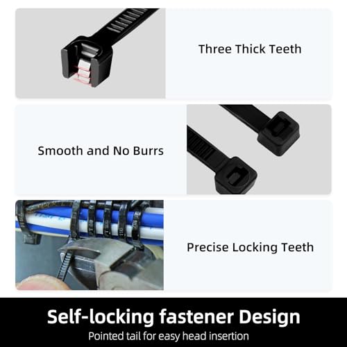 Zip Ties 6 inch, 1000 Pack Black Zip Ties, Self-Locking Nylon Cable Ties with 40 lbs Tensile Strength,Wire Ties for indoor and outdoor use. - color: Black, size: 6"(1000 Pack) 40 Lb