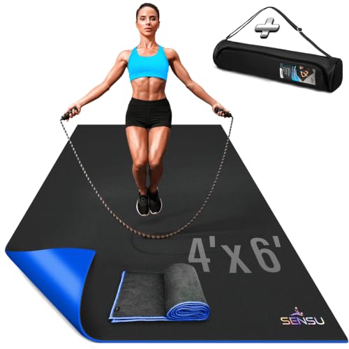 Sensu Large Exercise Mat – Extra Thick Non-Slip Workout Mat for Home Gym, Durable Shoe-Friendly Fitness Mat for Strength Training, Stretching, Cardio, and Balance Workouts (Multiple Sizes)