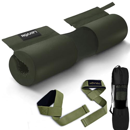 Barbell Squat Pad Set- Nylon Padding AntiSlip- Thick Foam Barbell Pad for Squats Cushion,Lunges&Bar Padding for Hip Thrusts -Standard Olympic Weight Bar Pad (Wrist Straps Weightlifting-Ankle Straps) - color: ArmyGreen