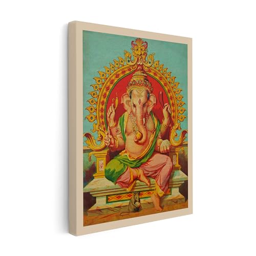 Monem Art Vintage Ganesha Canvas - Retro Ganapati Print - Elephant Headed God Art - Hindu Deity Art - Gift for Men & Women - Decor for Living Room, Bedroom or Dorm - Available in 8x10 to 30x40 - color: Style-04