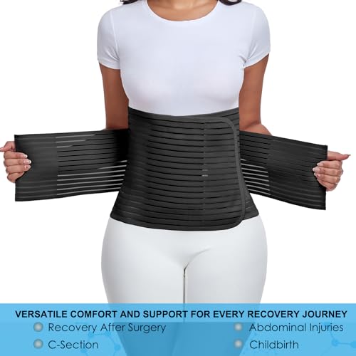 Postpartum & Post Surgery Abdominal Binder. Postpartum Belly Band | Belly Support Recovery after C-Section, Natural Birth, Hysterectomy, Hernia Belt (Black,M) - color: Black, size: Medium