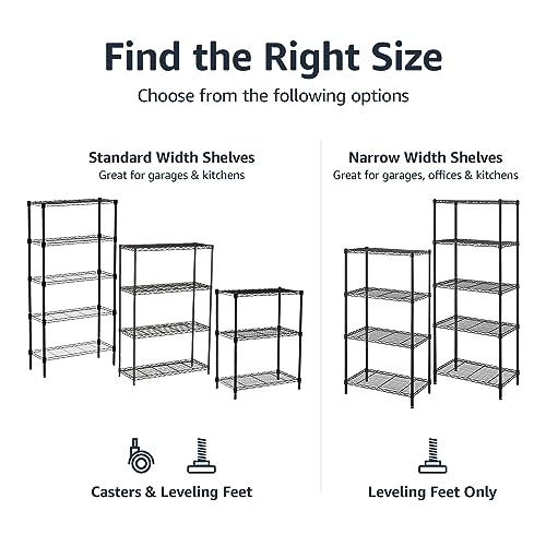 Amazon Basics 4-Shelf Steel Wire Storage Shelves for Garage, Adjustable Metal Shelving Unit, 200 lbs Per Shelf, 23.2" W x 48" H x 13.4" D, Black | Sturdy - color: Black, size: 23.2"L x13.4" W x 48"H, style: 4 -Shelf
