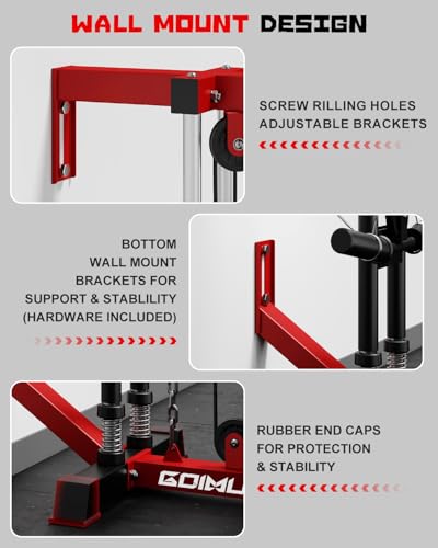 Wall Mount Cable Station, WM1 Cable Crossover Machine with 17 Positions, High and Low Cable Crossover Machine with Removable Footplate for Garage Home Gym - style: WM1 Cable Station RD