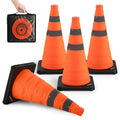 BATTIFE 18 inch Collapsible Traffic Safety Cones Orange Plastic Base 4 Pack | Collapsible folds flat, reflective strips, sturdy PVC, lightweight,ideal for parking, driving, construction, emergencies - size: 18inch