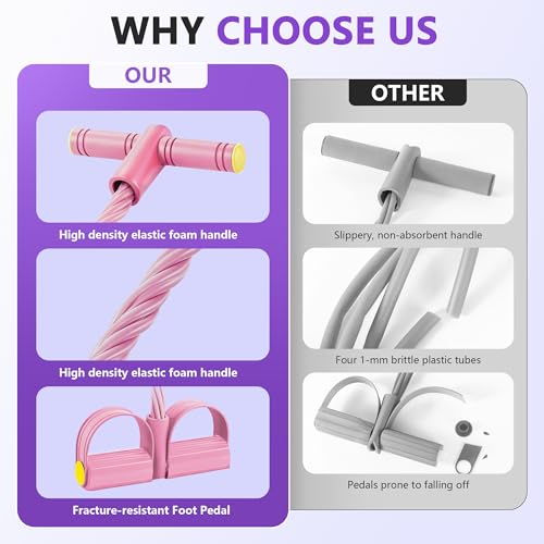 Upgraded Pedal Resistance Band with Handle, Soft Durable Fashion Puller Exercise with Thickened 6 Tension Ropes, Tube Pedal Resistance Device for Abdomen, Waist, Arm, Leg, Core/ABS - color: Pink