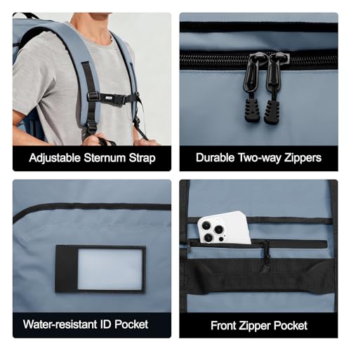 MIER 40L/60L/90L Water Resistant Backpack Duffel, Heavy Duty Duffle Bags | Heavy-Duty; Inner Zipper Pockets; Suit for Travel Gym Camping Sports Weekend Getaways; Convertible with Backpack Straps - color: Gray, size: 90l