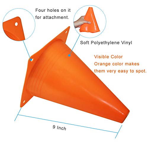 9 Inch Plastic Training Traffic Cones, Sport Cones, Agility Field Marker Cones for Soccer Basketball Football Drills Training, Outdoor Activity or Events - (Set of 10, 12, 15 or 24, 4 Colors) - color: 10 Pack Orange