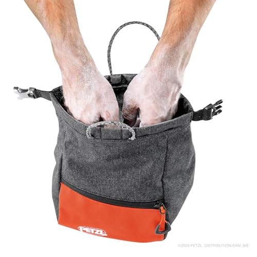 Petzl SAKAB Rock Climbing Chalk Bag | Large, Roll-Top Bouldering Chalk Bucket - color: Grey