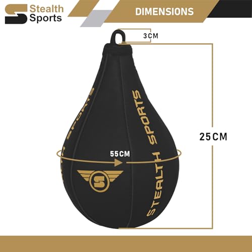 Speed Ball Boxing – MMA Speed Bag & Hanging Swivel Kit for Boxing Training – Punching Bag for Muay Thai, Kickboxing, Martial Arts, Reflex and Speed Training Striking Bag - color: Matt Black & Gold