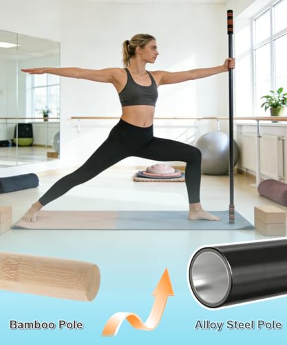 Queension 5ft Adjustable Yoga Stick Made of Sturdy Alloy Steel, Stretching & Mobility Stick with Non-Slip Foam-Sleeveds, Exercise Fitness Pole for Balance & Pilates - color: Black