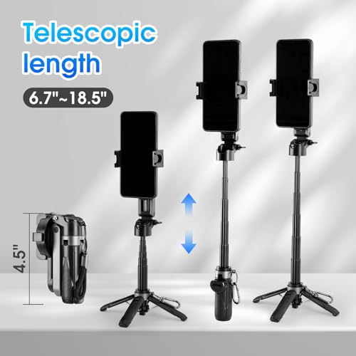 Magnetic Tripod for Phone,2 in 1 for Magsafe Stand＆ Clip Portable Pocket Size Selfie Stick for Android/iPhone,Phone Holder with Wireless Rechargeable Remote Control for Photography, Live Streaming - color: Gray