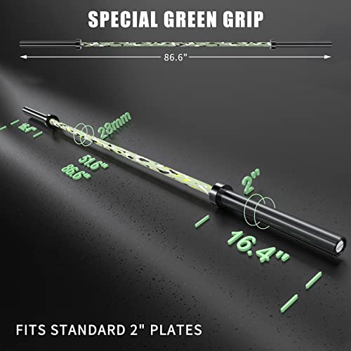 TECHNOAGE 7ft Olympic Barbell 45LB – 1500LB Capacity Weightlifting Bar with Needle Bearings & 28mm Knurled Grip, Powerlifting Strength Bar for Squat Bench Deadlift, Home Gym Olympic Weight Bar - color: Green-1500LB MAX