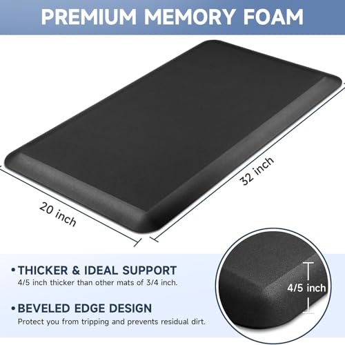 4/5 Inch Thick Kitchen Mats for Floor, StepRite Kitchen Rug for Standing Desk, Non-Slip, Thicker, Stain & Water Resistant, Comfort Anti Fatigue Floor Mat for Home, Kitchen, Office - Black, 32 * 20'' - color: Black, size: 32"L x 20"W x 0.8"Th