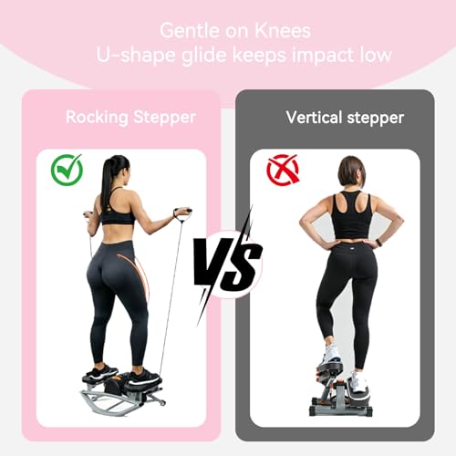 Rock Stepper with Resistance Bands - Ultra-Quiet Hydraulic Lateral Stepper, Fully Assembled Side to Side Step Rocker for Home Office, 250LBS Capacity - color: Pink