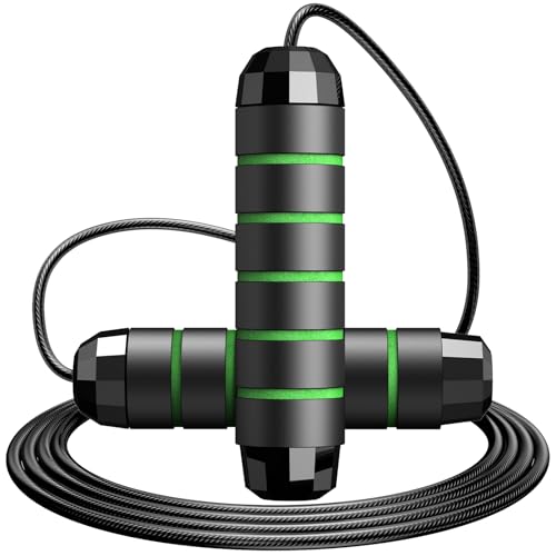 Jump Rope,Tangle-Free Rapid Speed Jump Rope with Ball Bearings for Men,Women and Kids,Adjustable Steel Skipping Rope with Ergonomic Foam Handles,A Ideal Equipment and Accessories for Workout,Fitness,Exercise,Home Gym,Slim Body - color: Green