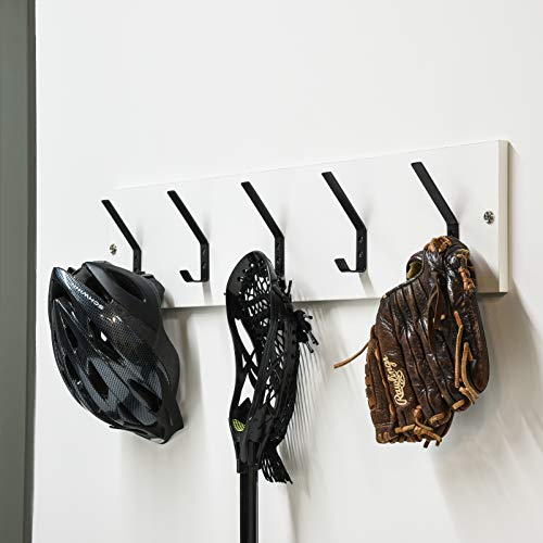 Amazon Basics Wall Mounted Modern Metal Drywall Coat Hooks - Flat Black, 5-Pack | Modern - style: Stainless Steel Double Prong