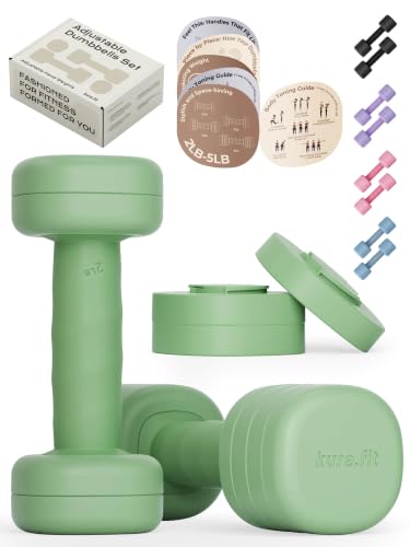 Adjustable Dumbbell Set｜2LB 3LB 4LB 5LB Light Hand Weights for Women｜One-Twist Weight Adjustment｜Non-Slip Curved Grip Handle｜Free Weights for Home Gym, Rehab, Pilates, Yoga, Strength Training - color: Sage