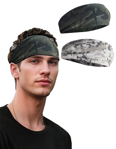 Headbands for Men & Women, Sweat Headband Non-Slip Sweatband Sports Running Cycling Yoga Basketball Workout Football Training - color: Camo Pack